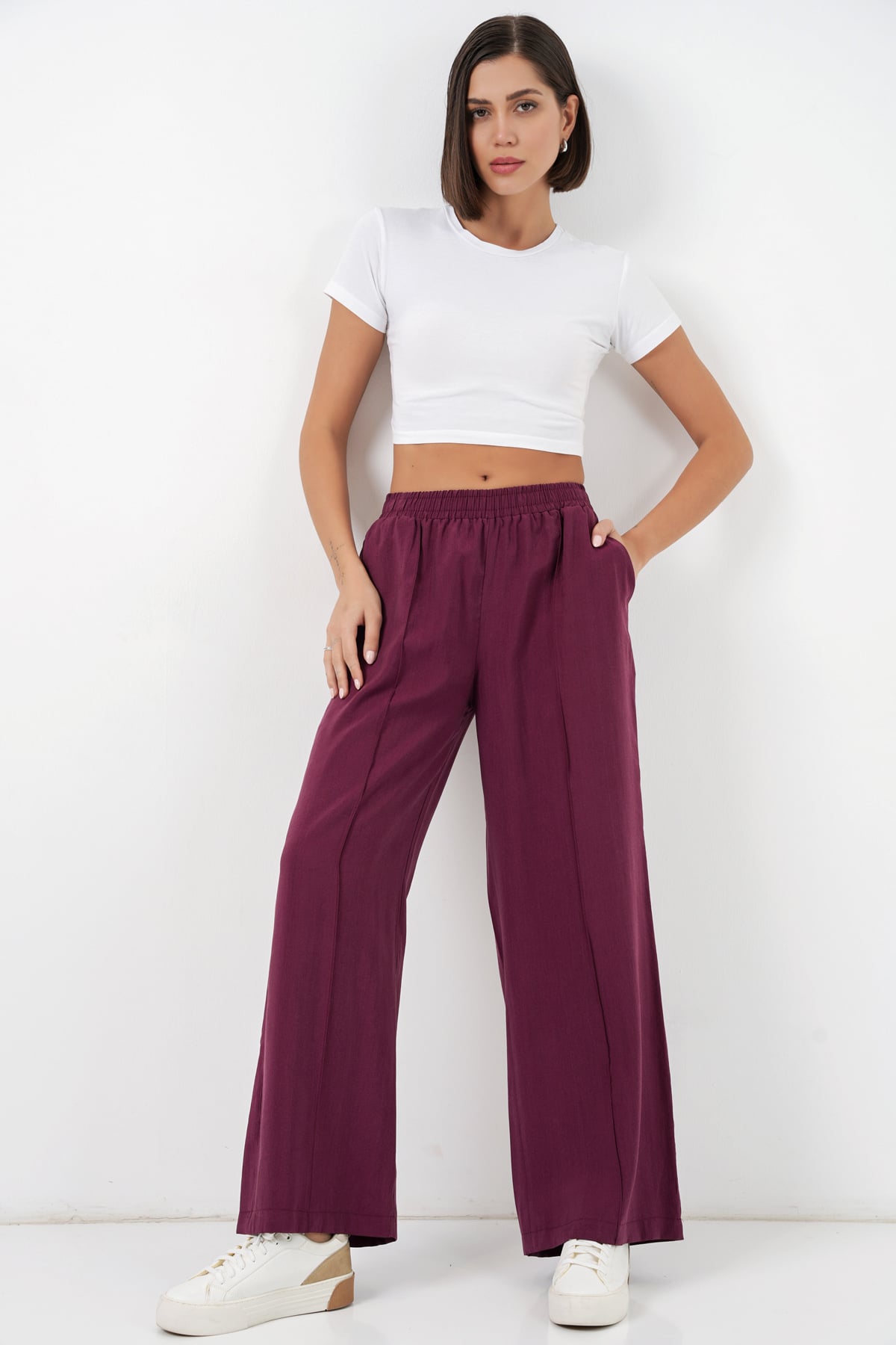 Women's Elasticated Waist Wide-Leg Trousers in Deep Plum - 30087 - Bigdart - by Peralane - photo 7