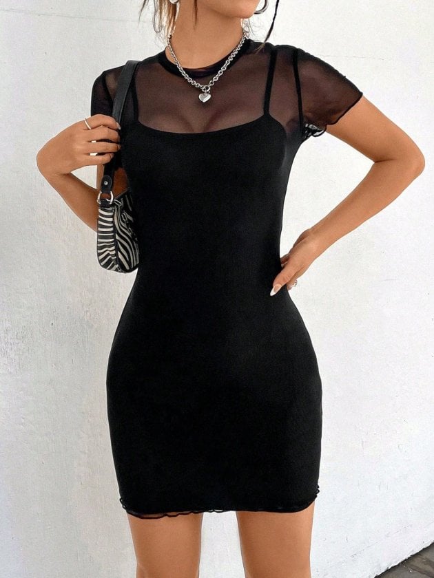 Women's Two-Piece Set: Black Slip Dress and Sheer Short-Sleeve Top - Janes - by Peralane - photo 2
