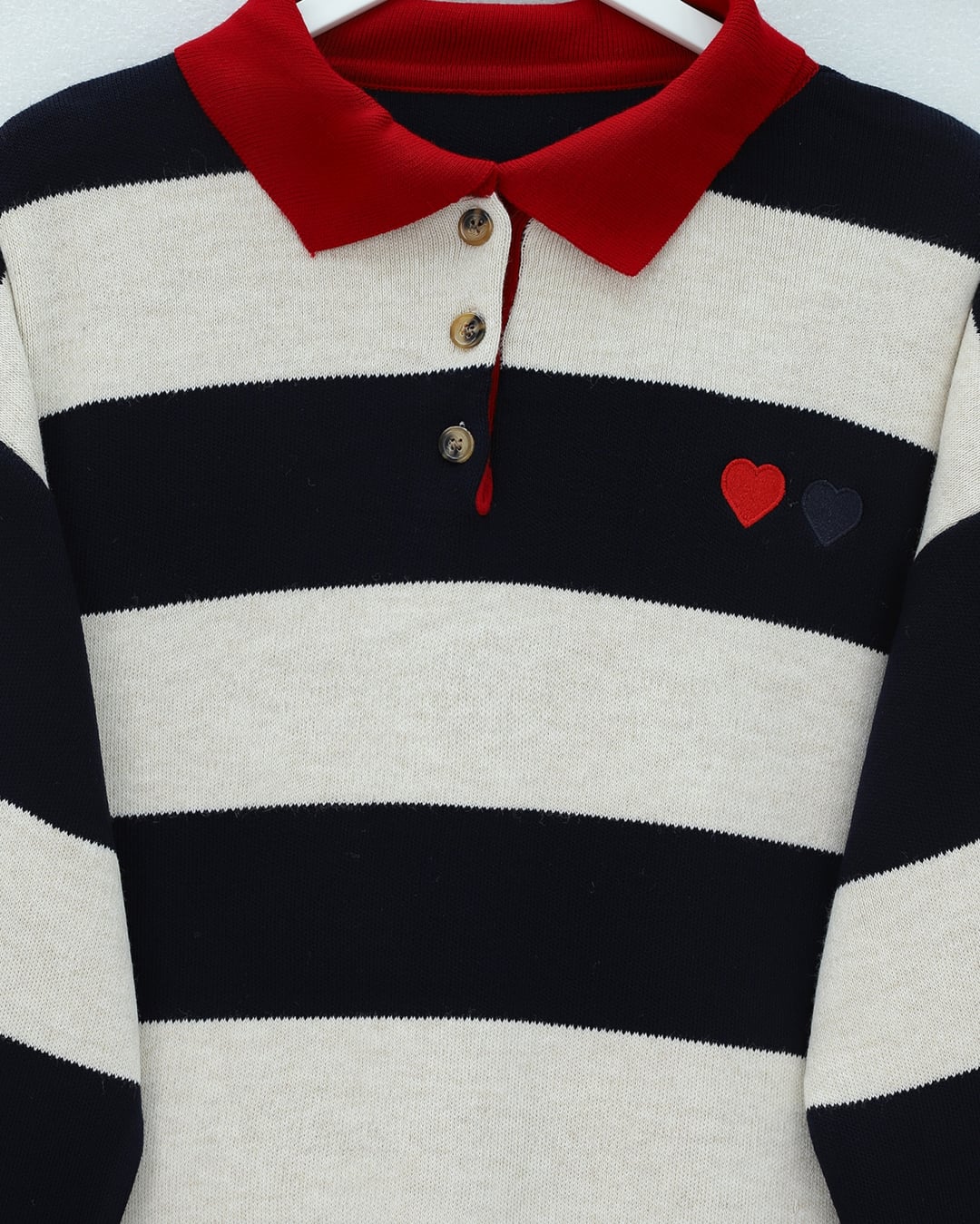 Navy Striped Heart Embroidered Knit Tunic with Shirt Collar - Podyumplus - by Peralane - photo 6