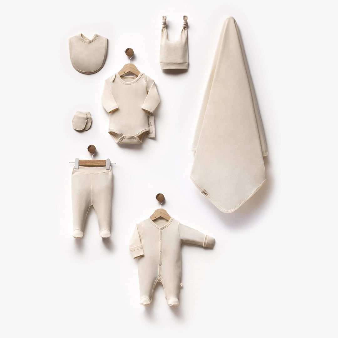 7-Piece Newborn Baby Layette Set in Beige - Flexi Baby - by Peralane