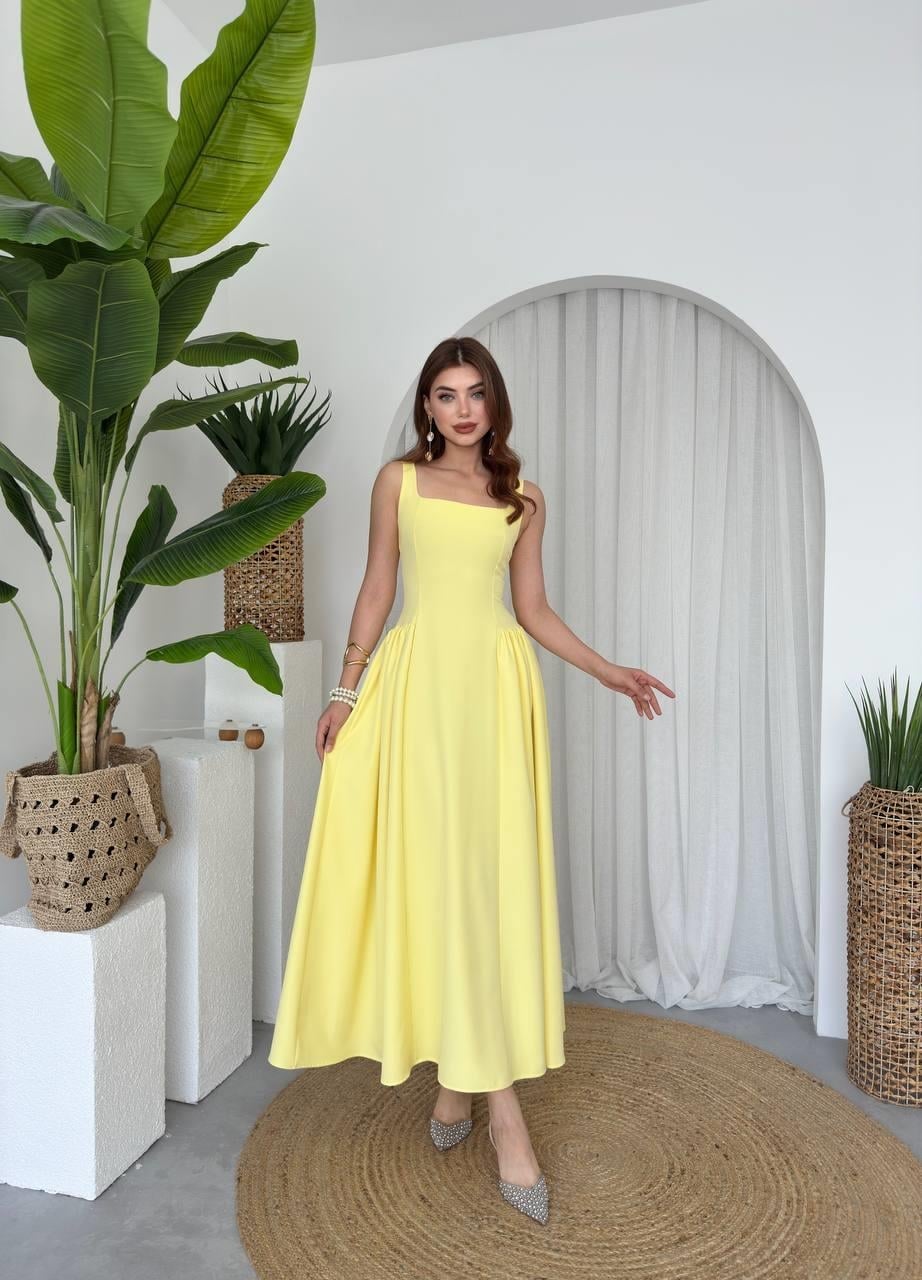 Yellow Pleated Sleeveless Dress - Etika - by Peralane - photo 4