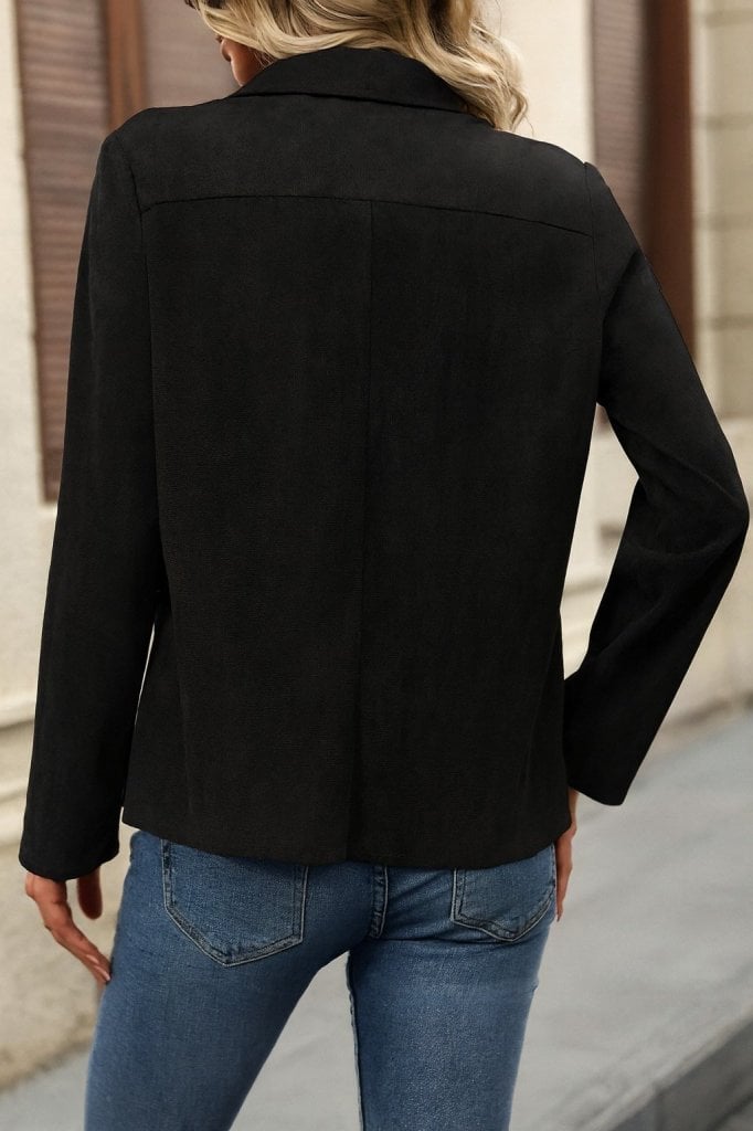 Women's Black Open-Front Suede Jacket with Waterfall Collar - Janes - by Peralane - photo 3