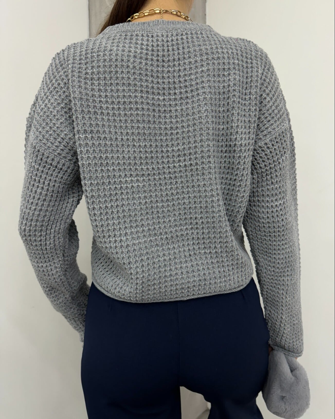 Round Neck Knit Sweater - Grey - Podyumplus - by Peralane - photo 4