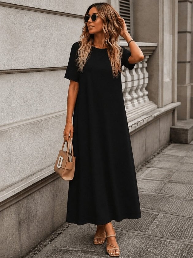 Women's Short-Sleeve Crew-Neck Long Viscose Dress - Janes - by Peralane - photo 2