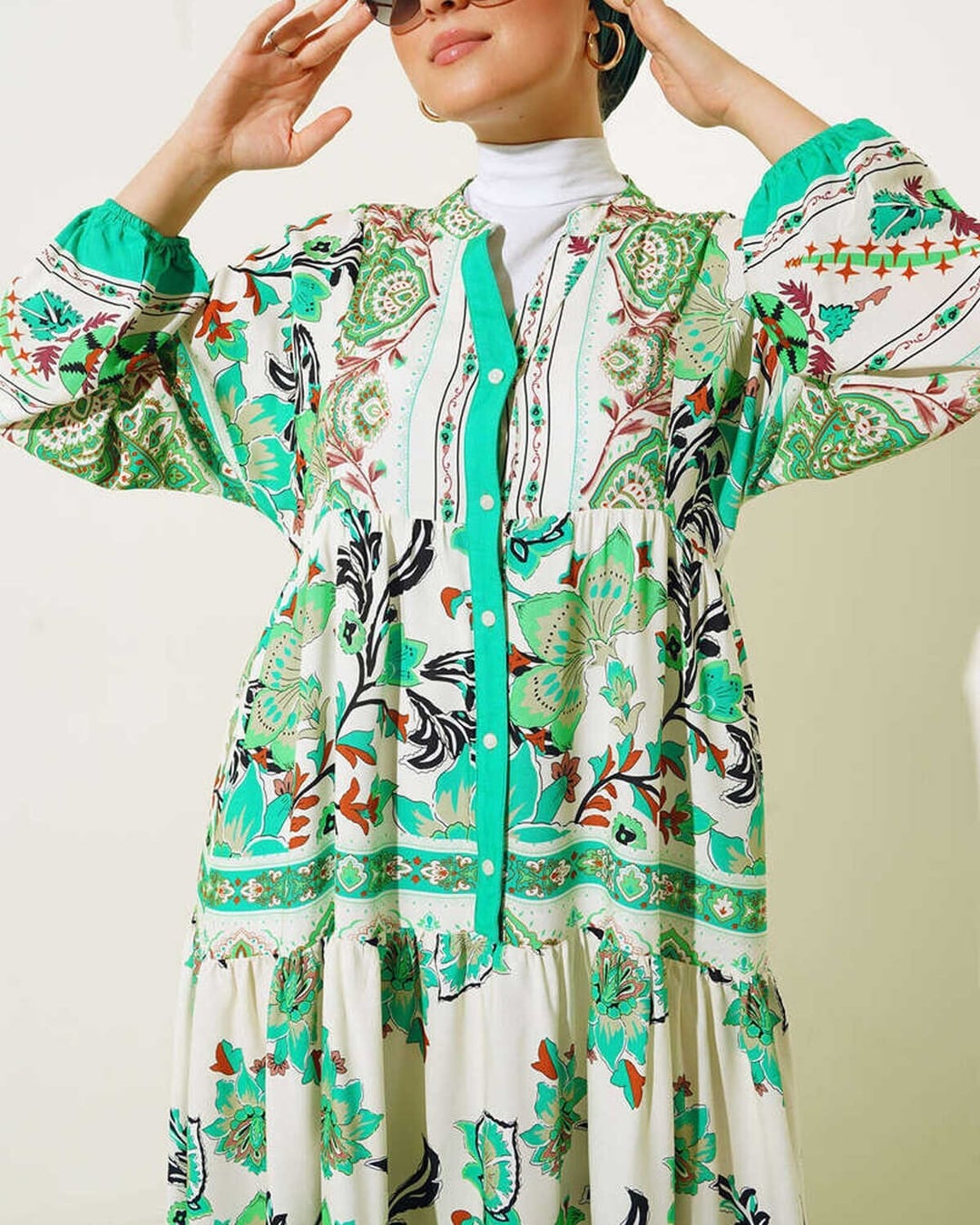 Authentic Pattern Long Modest Dress - Green - Bigdart - by Peralane - photo 3