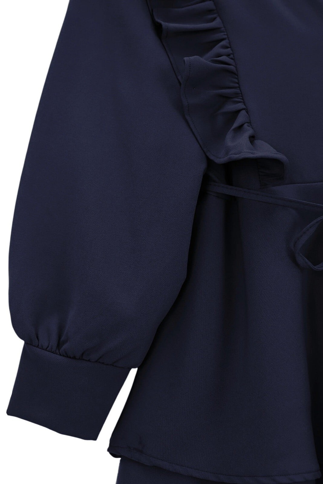 Navy Blue Ruffle Front Tie Waist Tiered Hem Tunic and Trousers Two-Piece Set - Podyumplus - by Peralane - photo 3