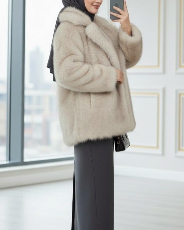 Kruvaze Faux Fur Jacket with Fringe Details - Vizon - Podyumplus - by Peralane - photo 2