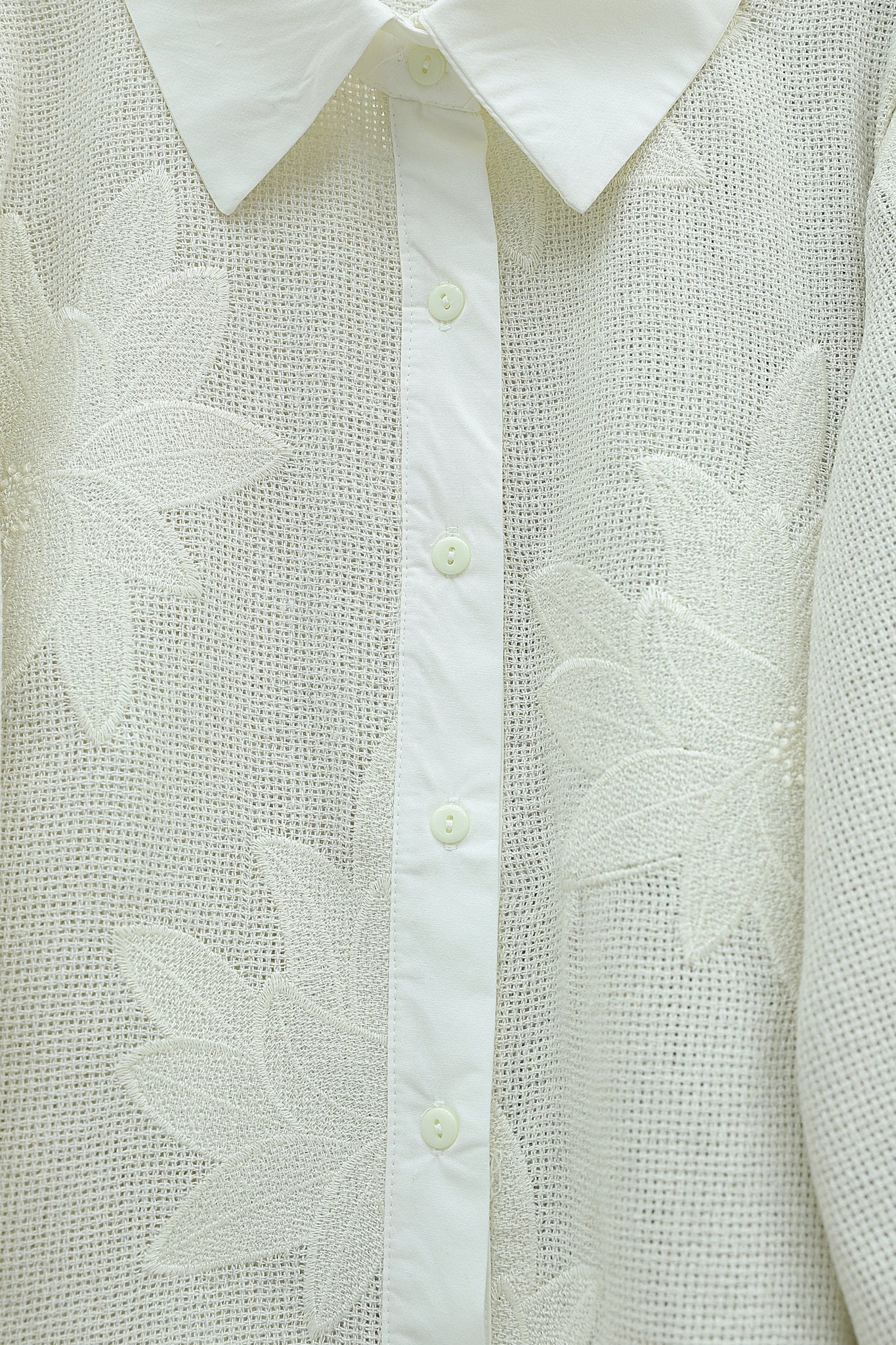 Puff-Sleeve Floral Embroidered Etamine Blouse - Cream - Podyumplus - by Peralane - photo 5