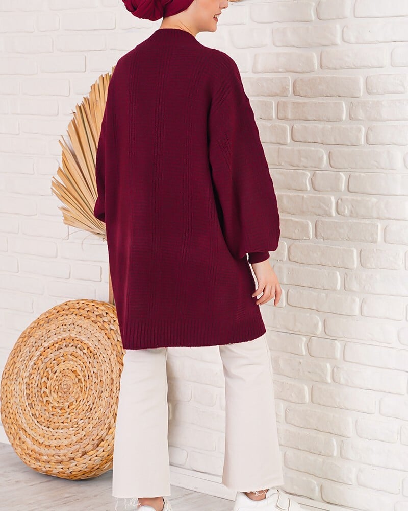 Burgundy Cable Knit Cardigan with Button Closure - Wholeskop - by Peralane - photo 6