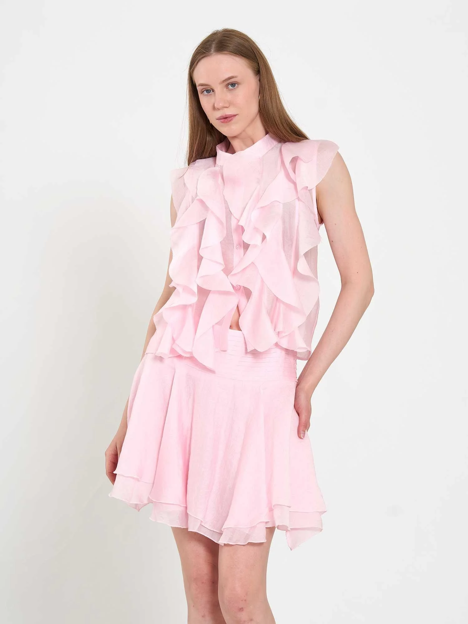Sleeveless Pink Blouse with Ruffle Front - Lefon - by Peralane - photo 4