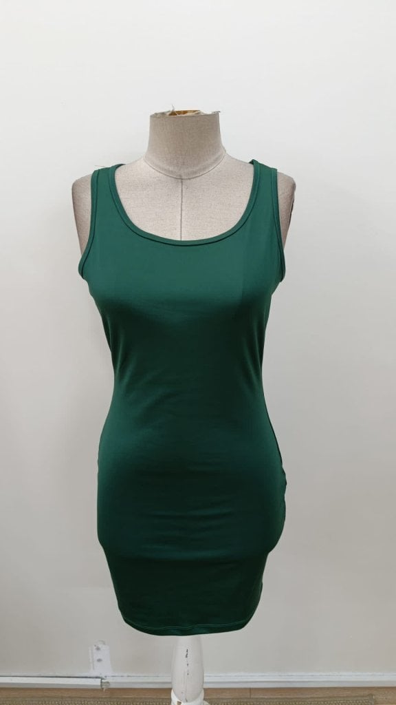 Women's Sleeveless Scoop Neck Mini Ribbed Knit Dress in Dark Green - Janes - by Peralane - photo 5