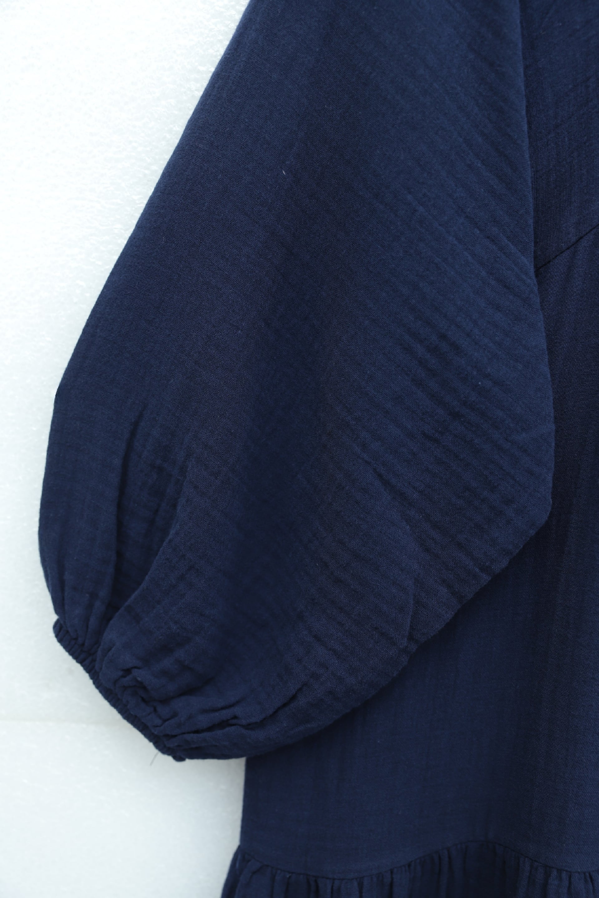 Navy Blue V-Neck Half Button Tiered Muslin Dress with Elastic Cuffs - Podyumplus - by Peralane - photo 7