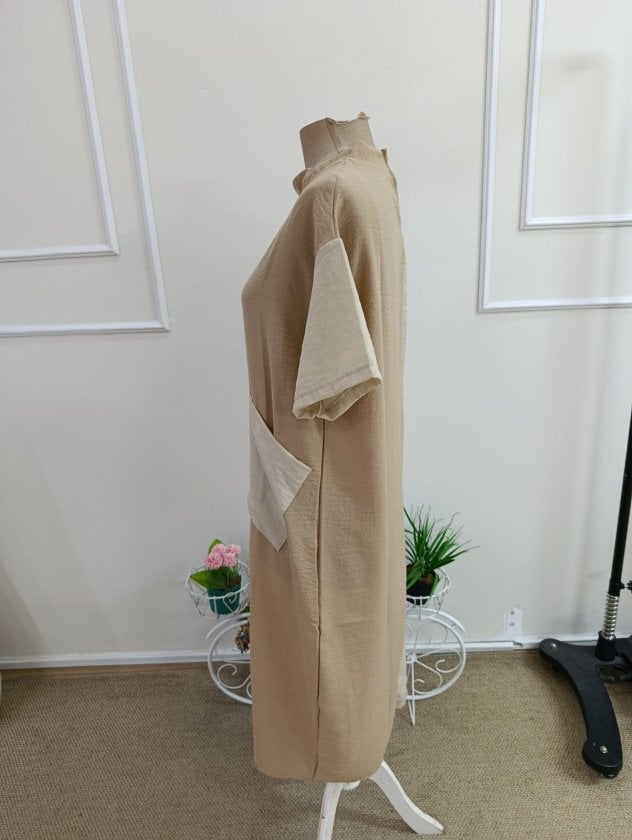 Women's Short Sleeve Round Neck Two-Tone Pocket Midi Pera Dress - Janes - by Peralane - photo 5