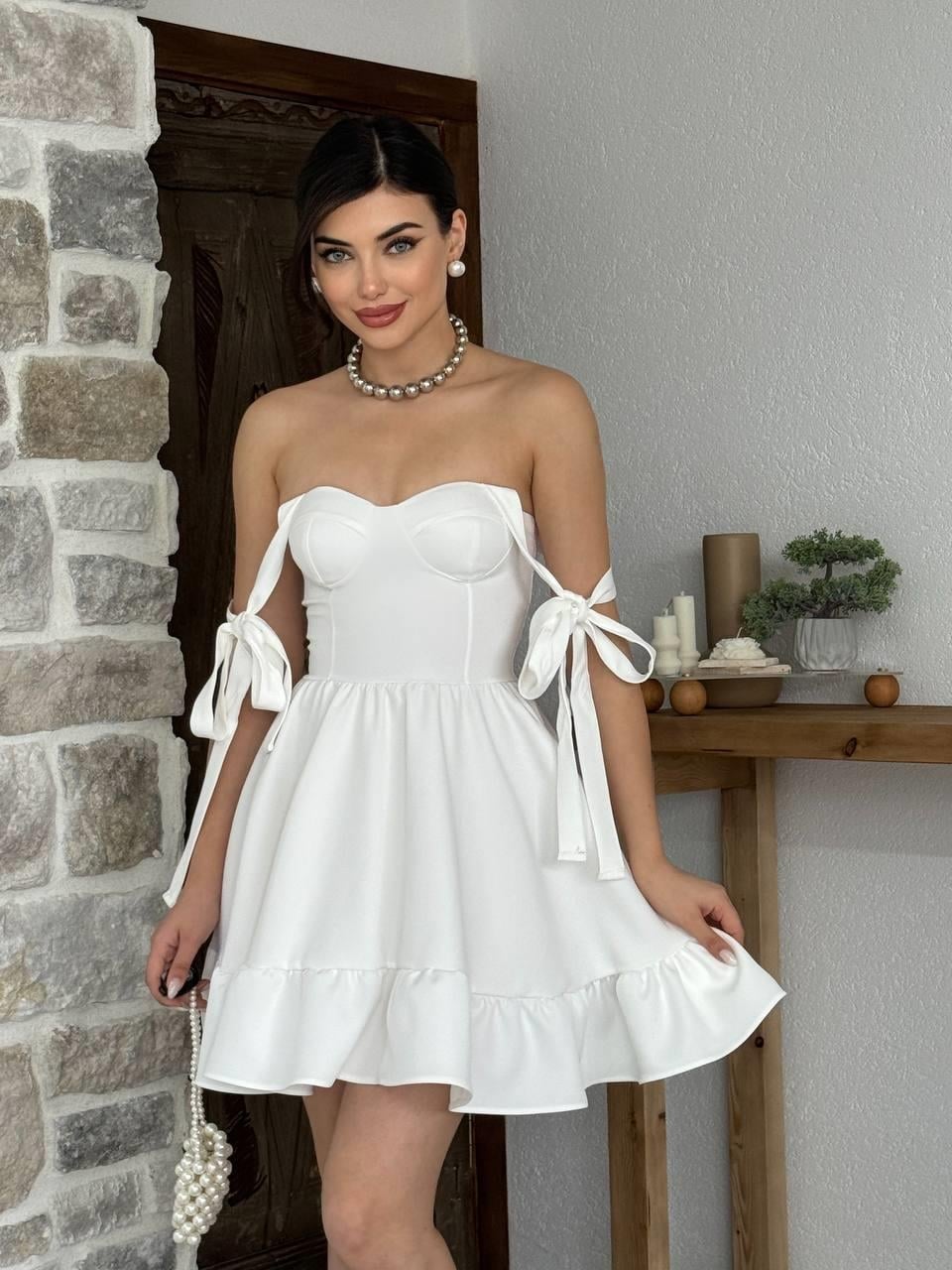 White Poplin Tie-Strap Dress with Sweetheart Neckline - Etika - by Peralane - photo 5