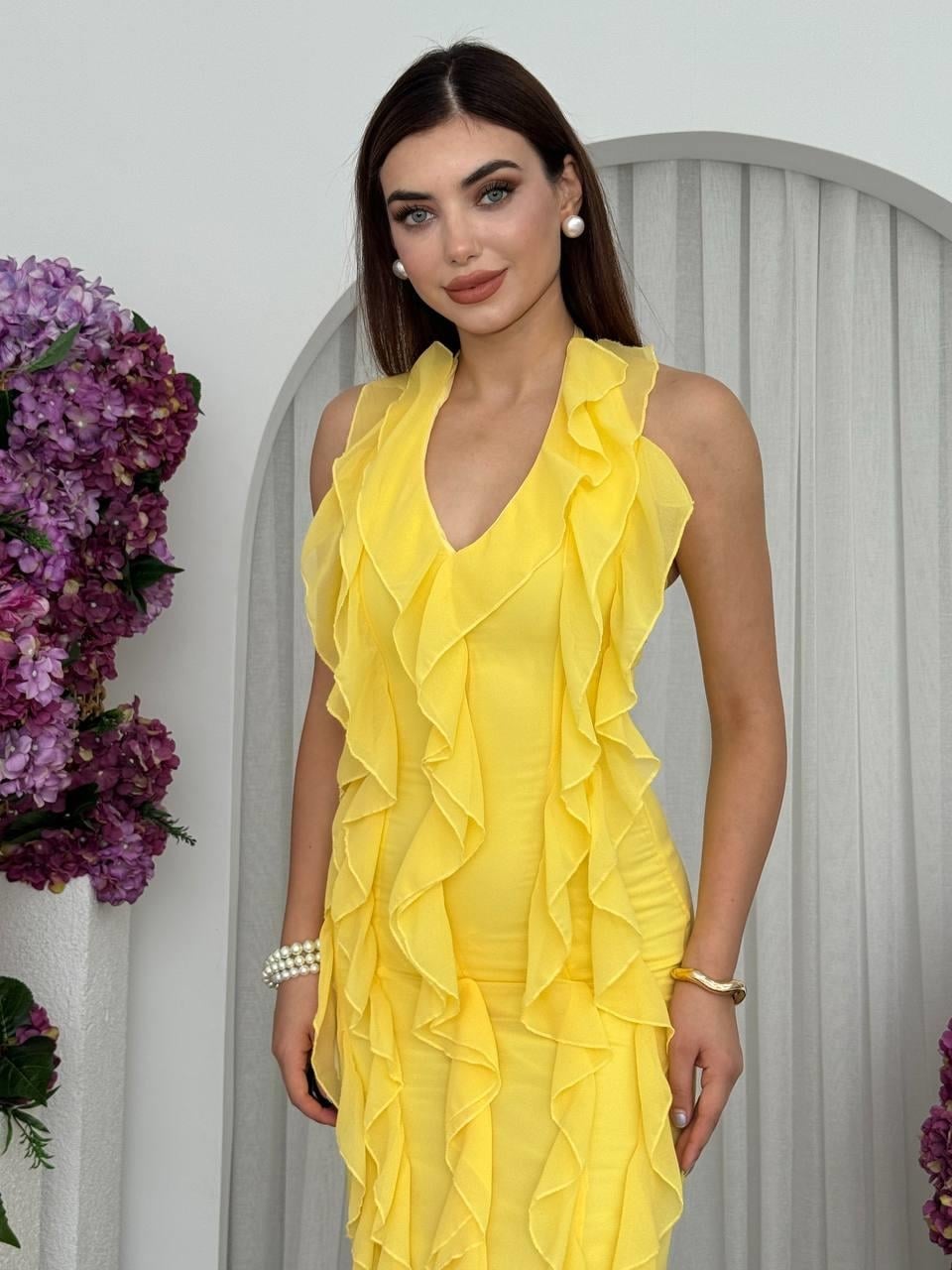 Lea Ruffled Yellow Dress ETK-00690 - Etika - by Peralane