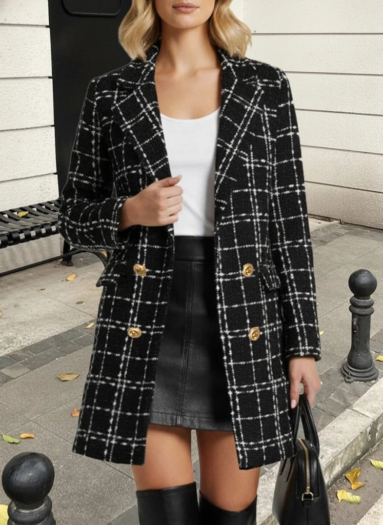 Women's Long-Sleeve Double-Breasted Woven Plaid Jacket - Janes - by Peralane - photo 3