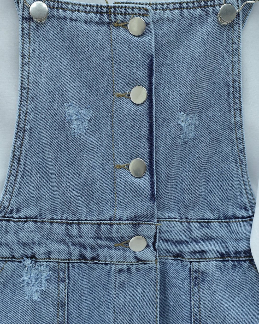 Distressed Button-Front Double-Pocket Denim Pinafore Dress - Ice Blue - Podyumplus - by Peralane - photo 4
