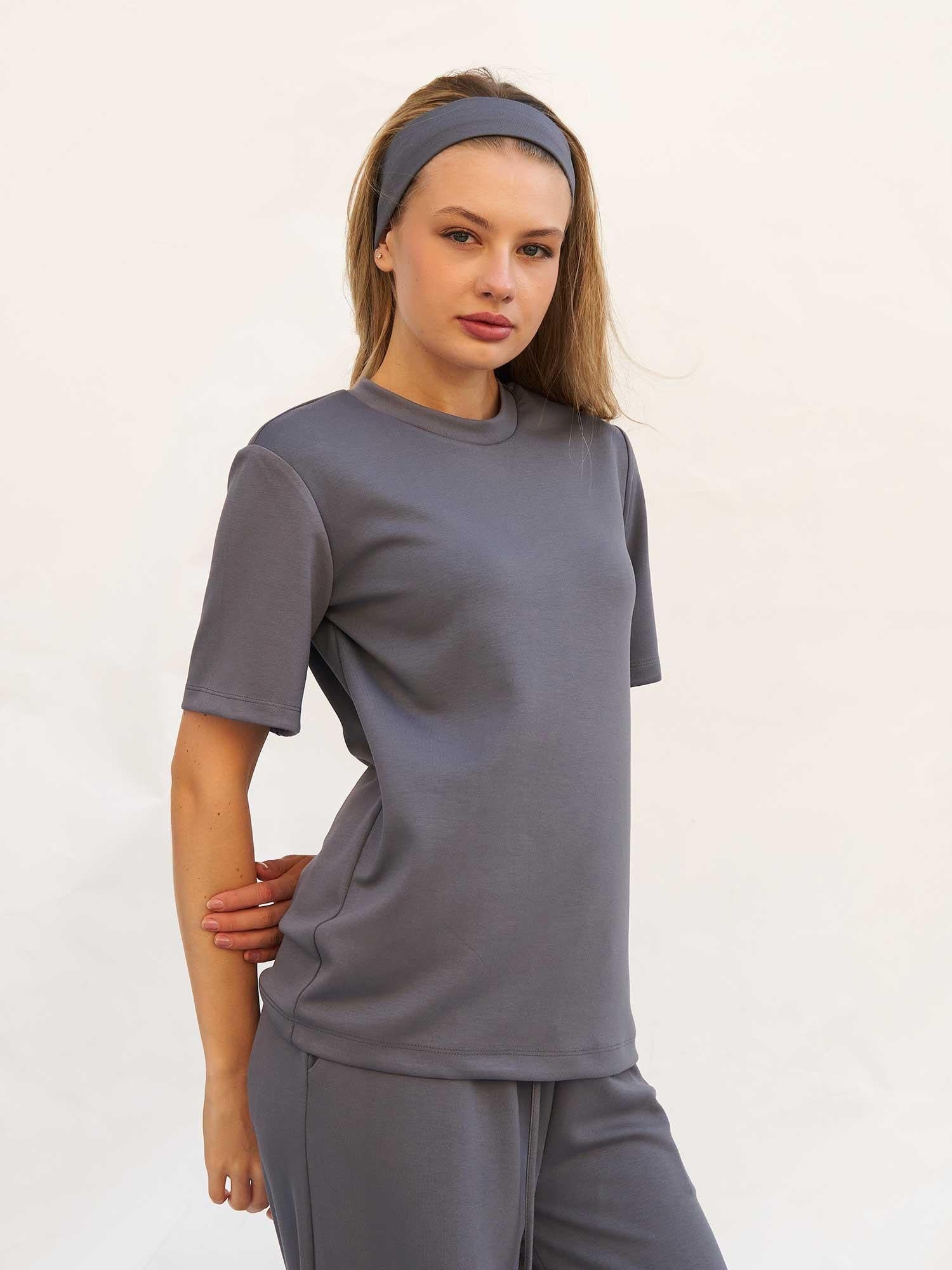 Oversized Crew Neck T-Shirt and Lounge Trousers Set in Anthracite - Lefon - by Peralane - photo 2