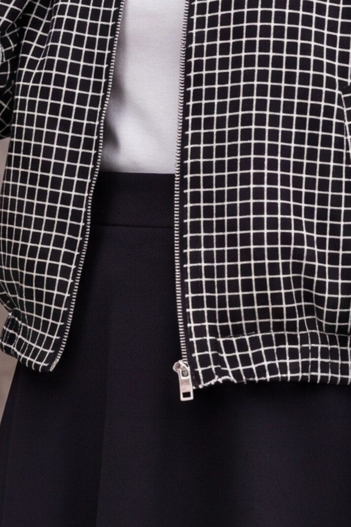 Black and White Checkered Women's Bomber Jacket - Bigdart - by Peralane - photo 7