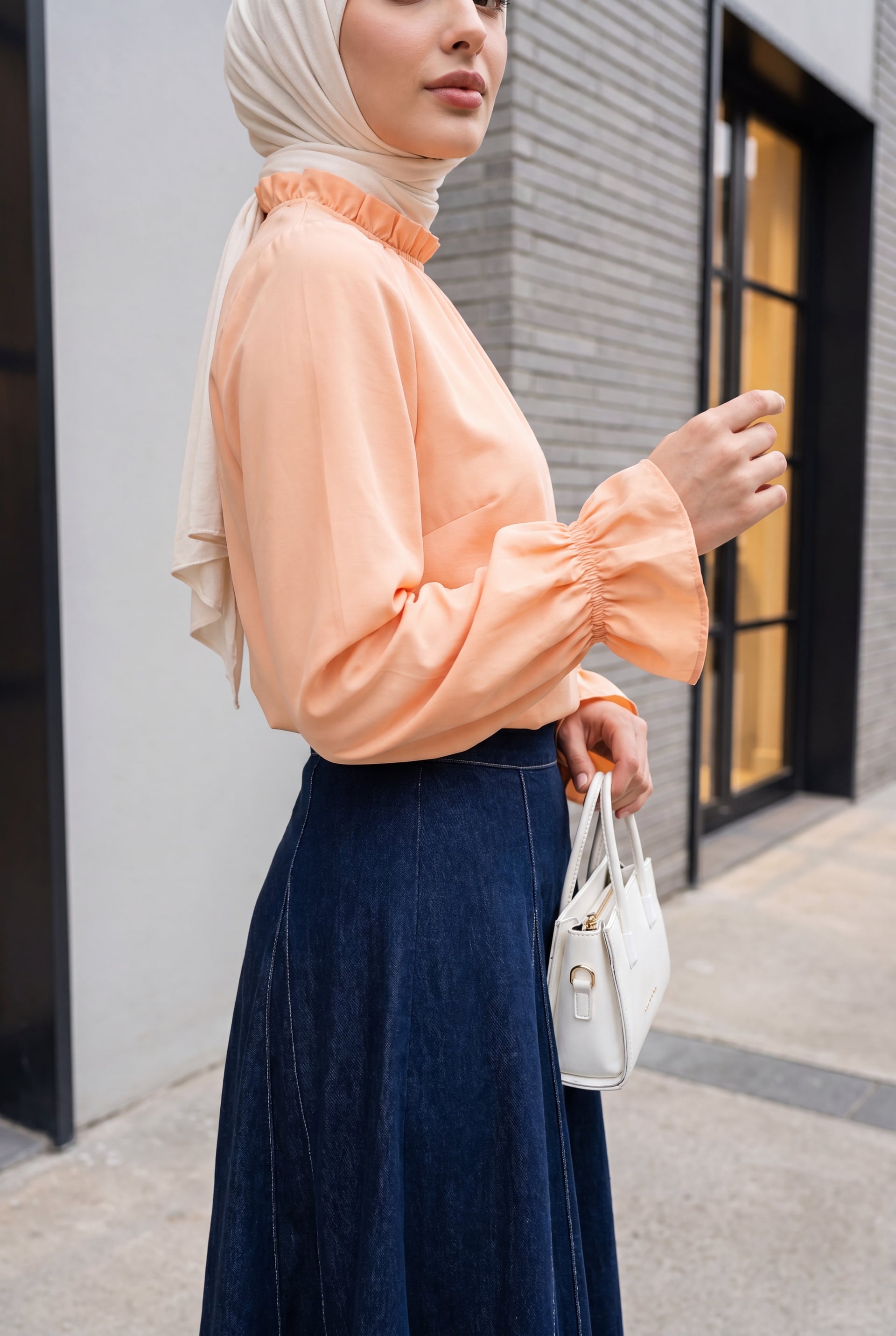 Ruffled Neck Poplin Blouse - Salmon - Podyumplus - by Peralane - photo 2