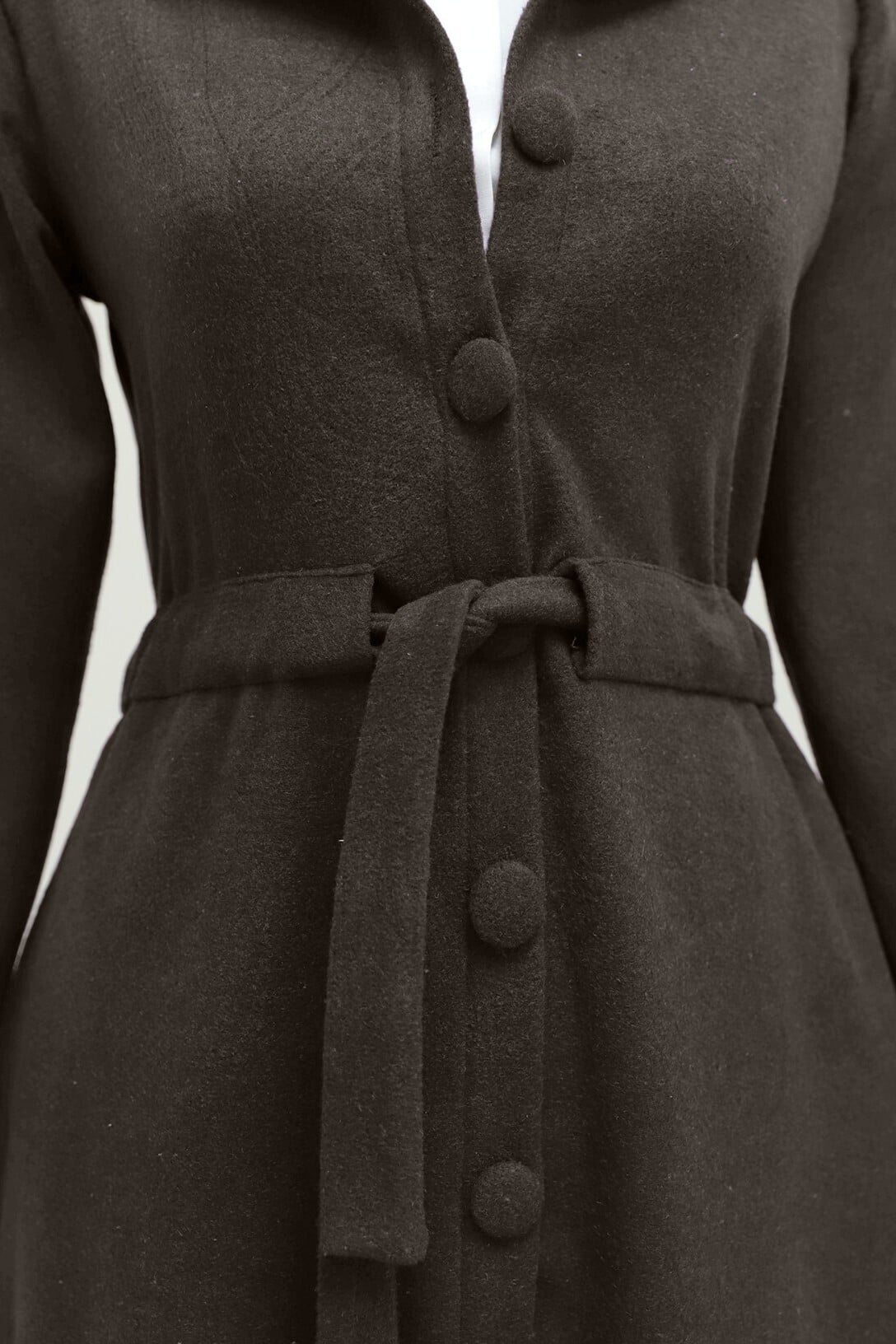 Belted Double-Breasted Wool-Blend Coat - Dark Brown - Podyumplus - by Peralane - photo 5