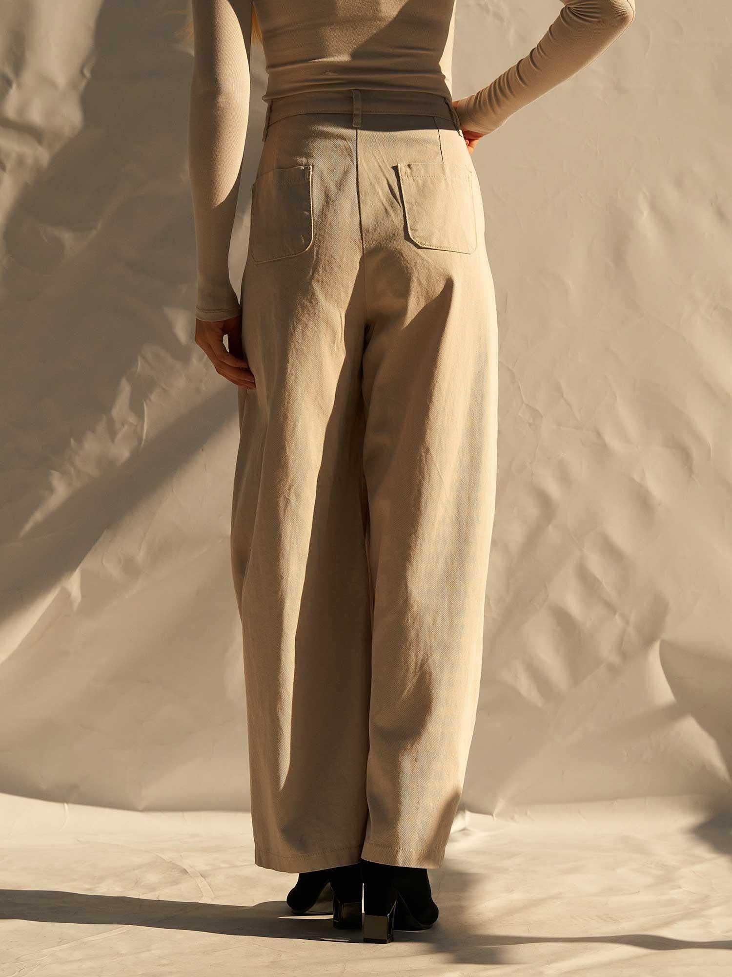 Barrel Cut Gabardine Trousers with Cargo Pockets - Beige - Lefon - by Peralane - photo 8