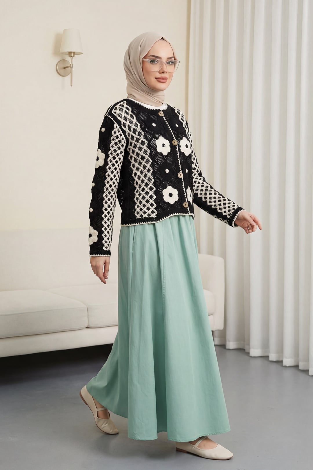 Elastic Waist Double Pocket Poplin Flared Skirt - Almond Green Y. - Podyumplus - by Peralane - photo 5