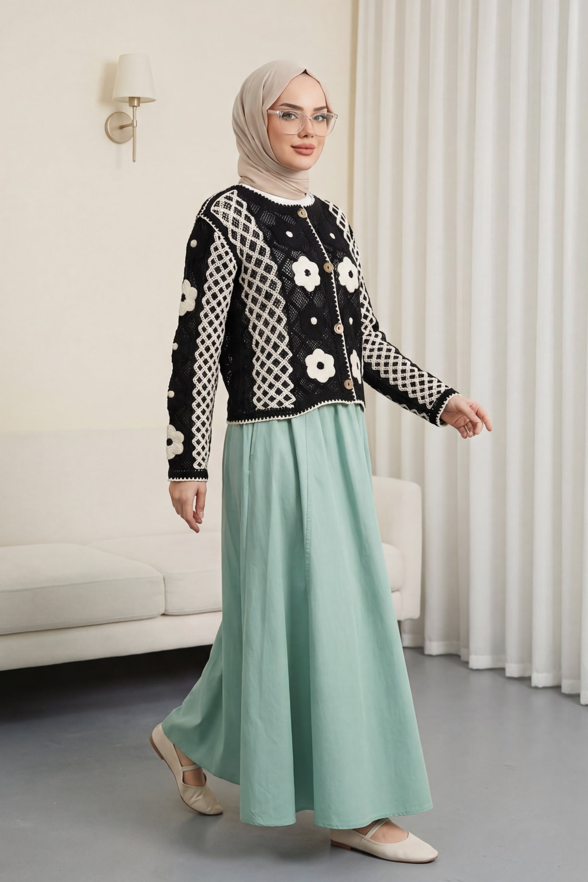 Elastic Waist Double Pocket Poplin Flared Skirt - Almond Green Y. - Podyumplus - by Peralane - photo 5