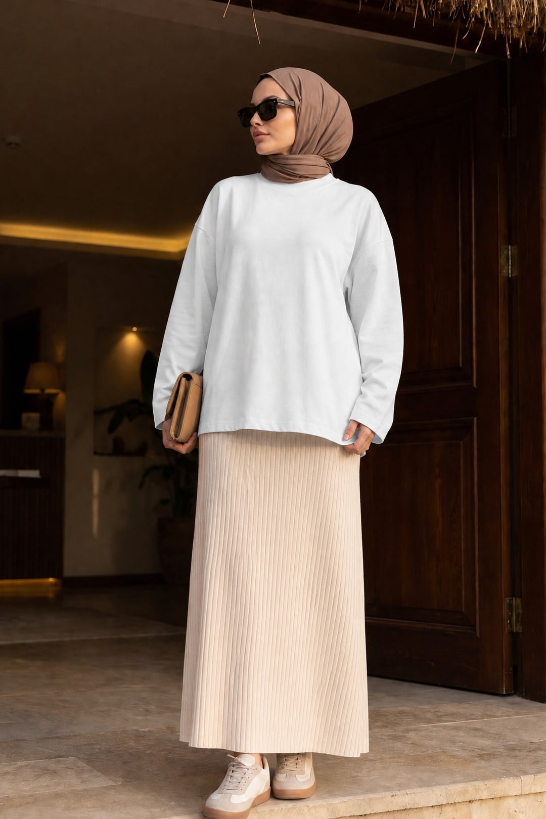 Crew Neck Long Sleeve Oversized Jersey Sweatshirt - White - Podyumplus - by Peralane - photo 3