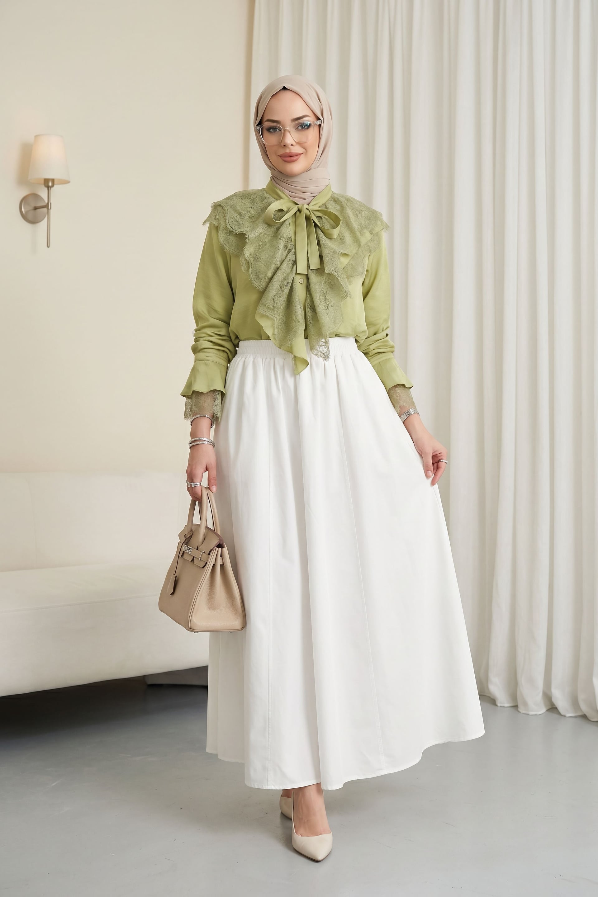 White Elastic Waist Parachute Skirt with Pockets - Podyumplus - by Peralane - photo 3
