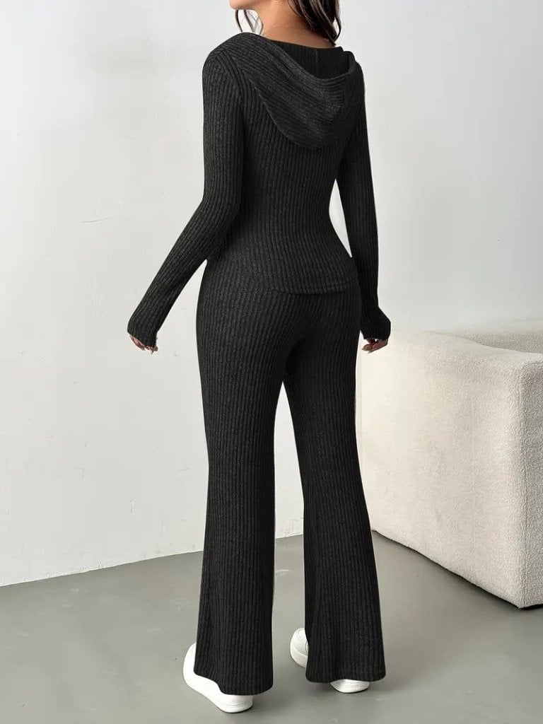 Women's Hooded Zip-Up Top and Flared Trousers Lounge Set - Janes - by Peralane - photo 3