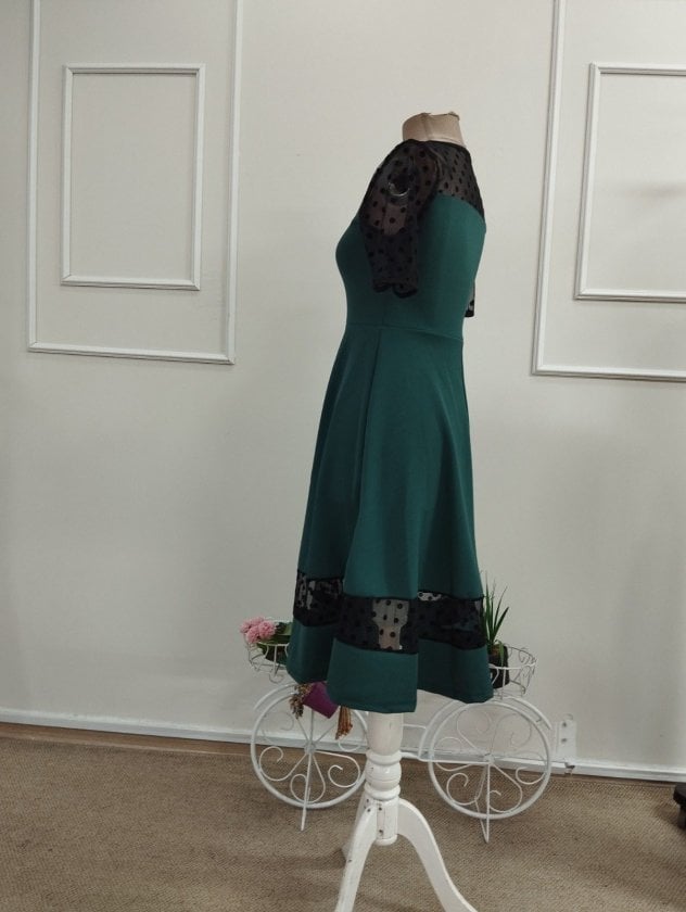 Women's Short-Sleeve Crew Neck Polka Dot Tulle Detail Midi Crepe Dress - Janes - by Peralane - photo 6