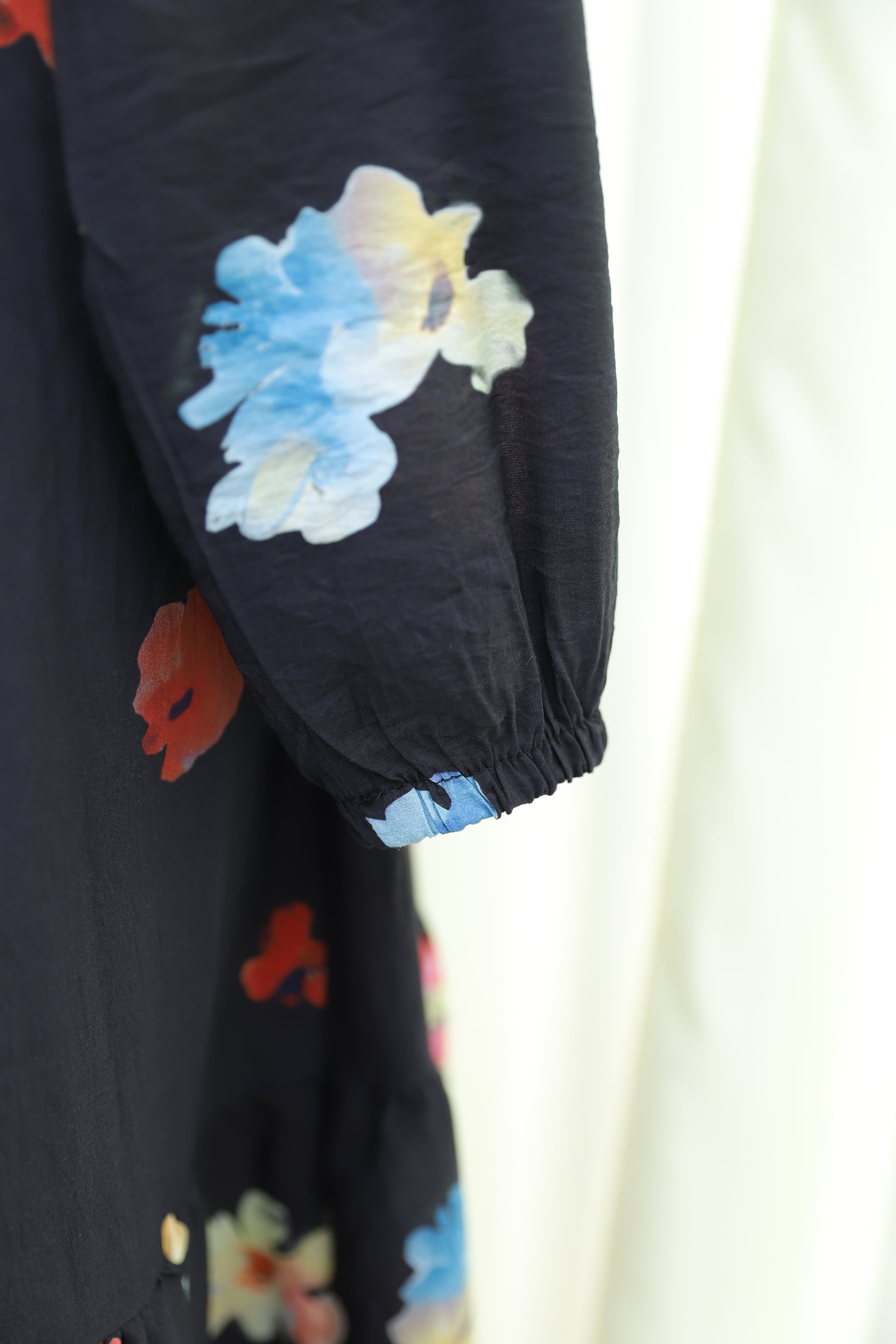 Floral Print Half-Button Tie-Waist Long-Sleeve Midi Dress in Dark Navy - Podyumplus - by Peralane - photo 7