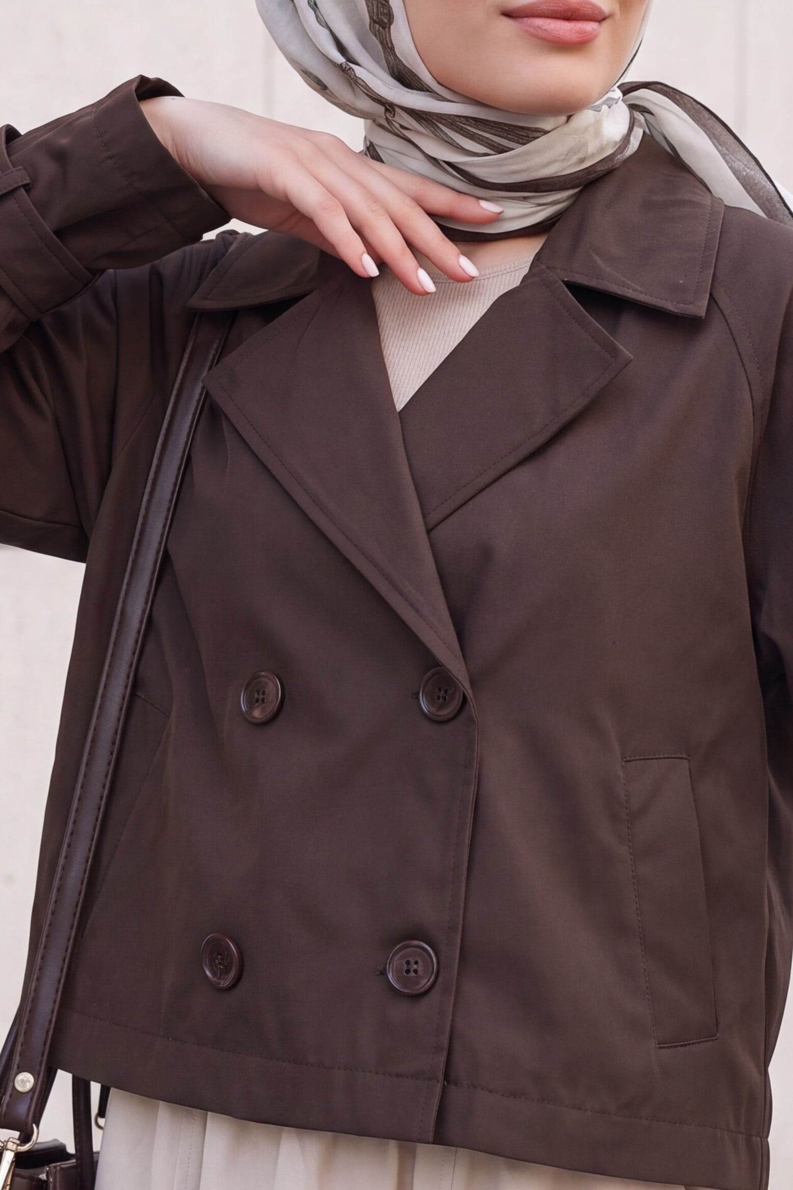 Women's Belted Short Trench Coat with Tie Belt - Light Brown - Bigdart - by Peralane - photo 7