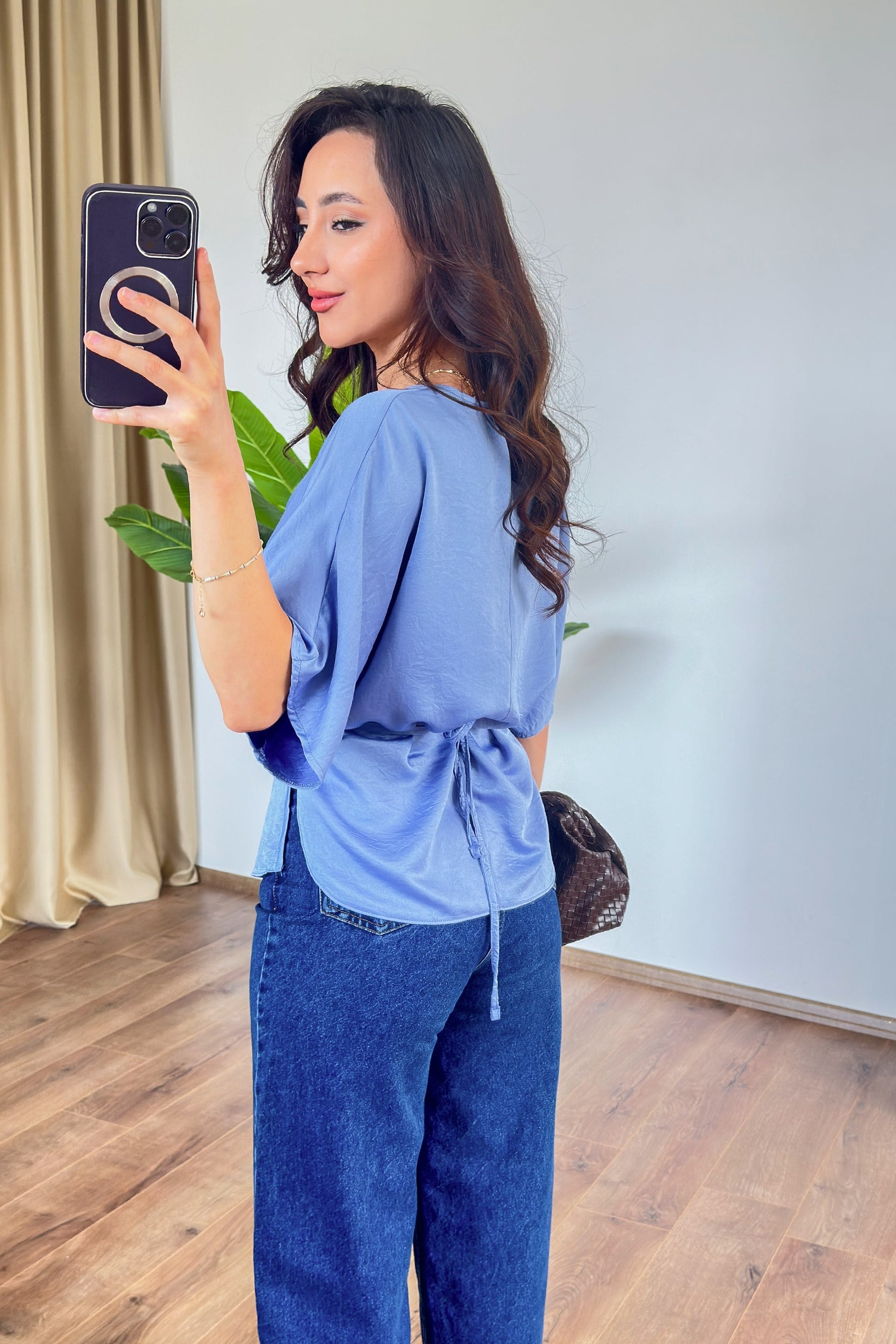 Light Blue Wrap Tie Blouse for Women - Lustri̇n - by Peralane - photo 3