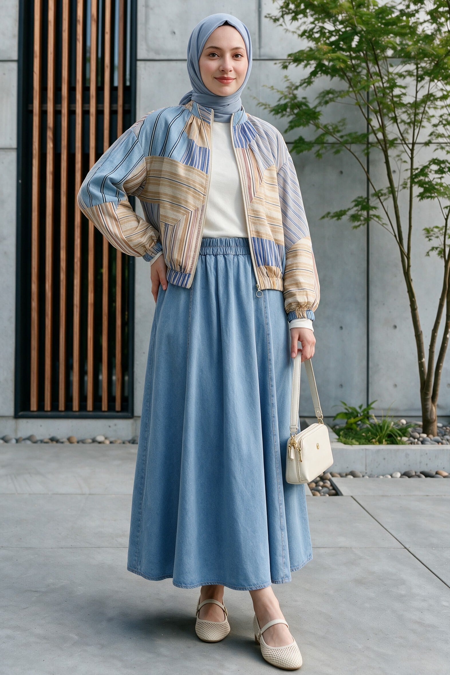Zip-Front Patchwork Bomber Jacket - Light Blue - Podyumplus - by Peralane - photo 4
