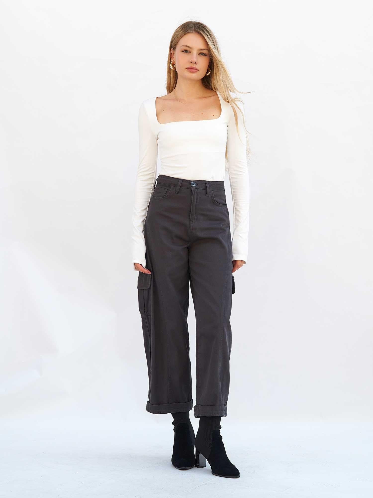 Square Neck Long Sleeve Ribbed T-Shirt - Ecru - Lefon - by Peralane - photo 2