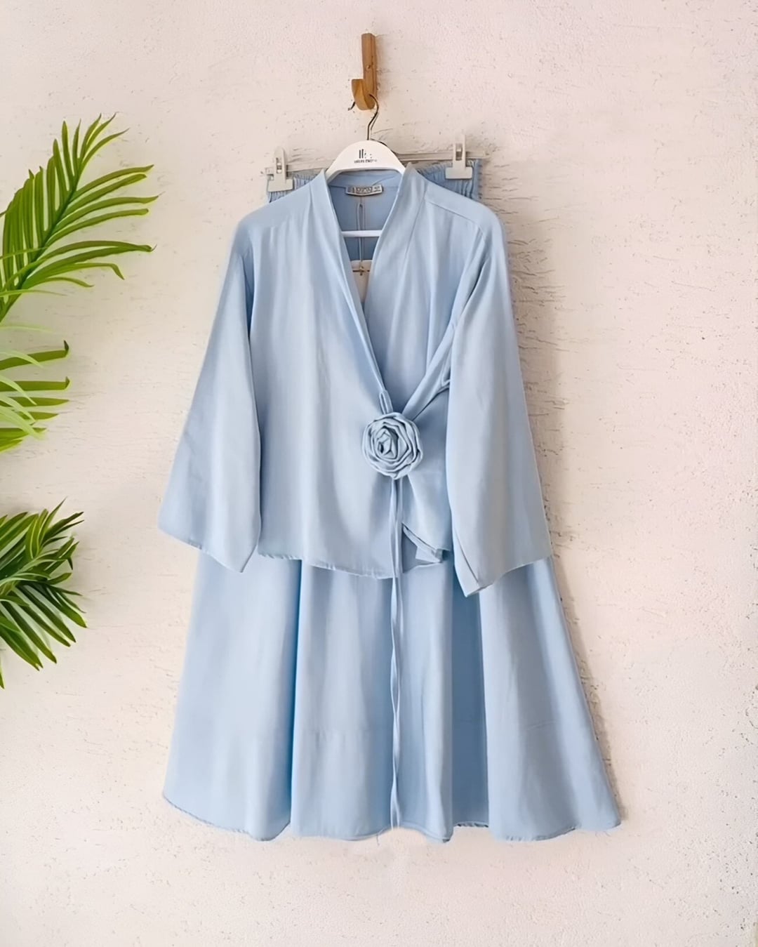 Rose Brooch Side-Tie Jacket and Skirt Modest Set in Baby Blue - Podyumplus - by Peralane - photo 2