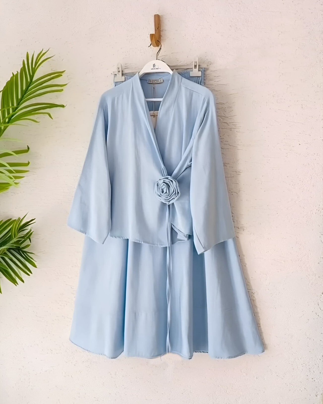 Rose Brooch Side-Tie Jacket and Skirt Modest Set in Baby Blue - Podyumplus - by Peralane - photo 2