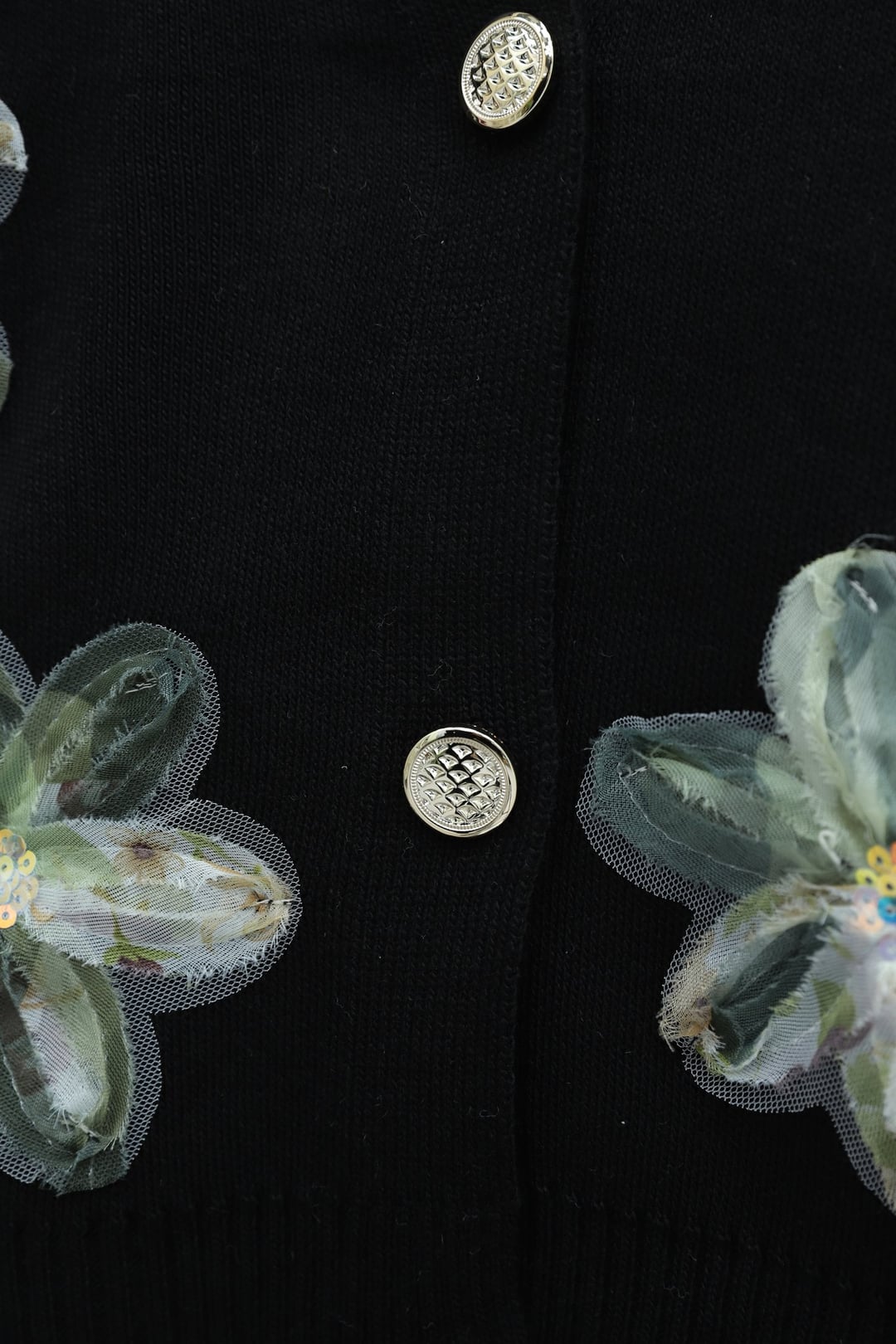 Black Knit Cardigan with Sequin and Flower Details - Podyumplus - by Peralane - photo 5