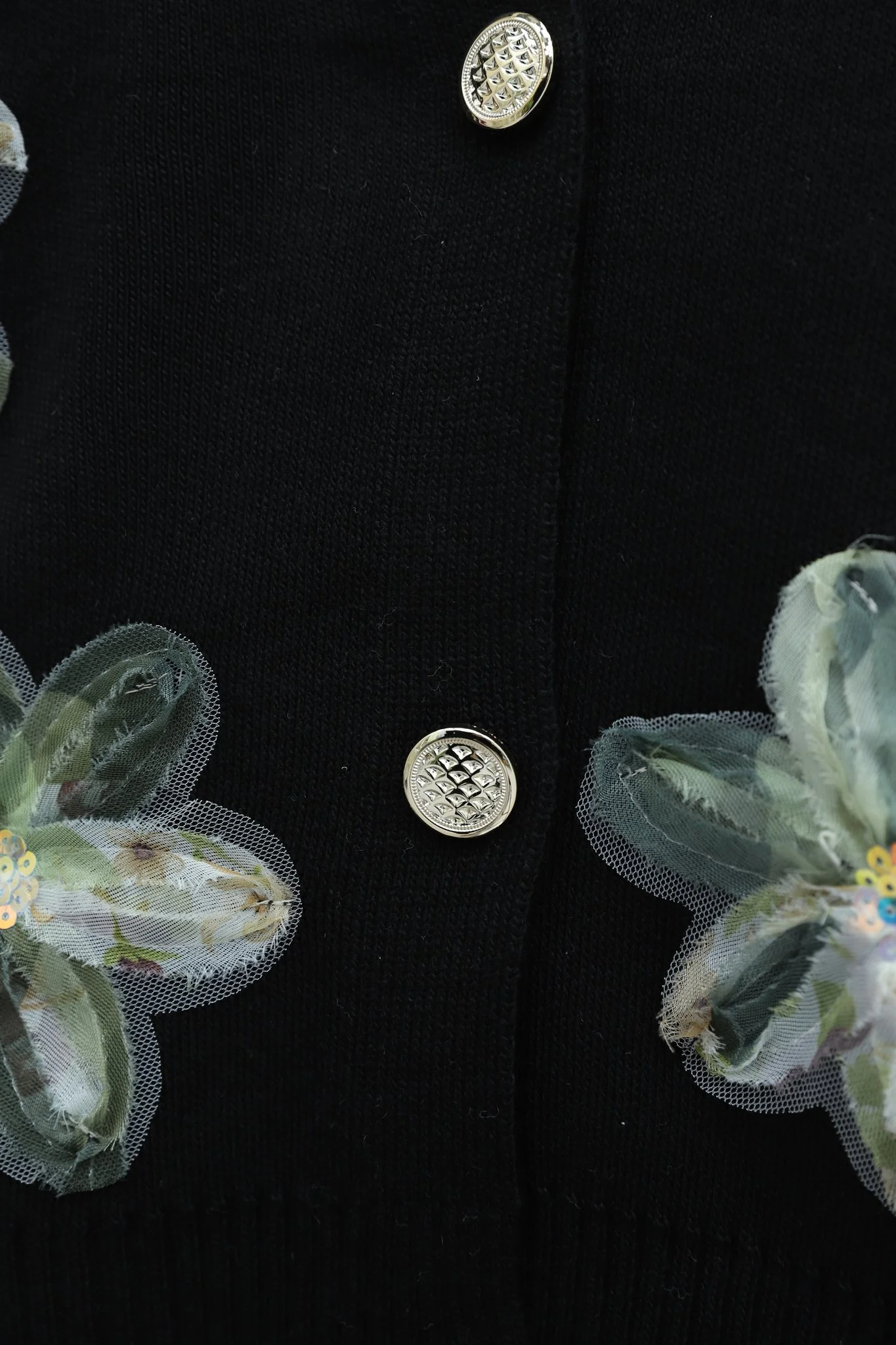 Black Knit Cardigan with Sequin and Flower Details - Podyumplus - by Peralane - photo 5