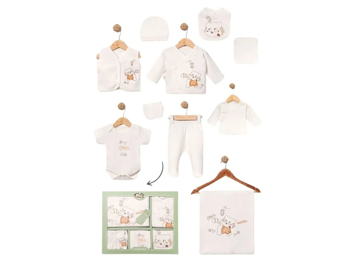 Raccoon Print 10-Piece Hospital Exit Set – White and Orange - Baby Zuhu - by Peralane