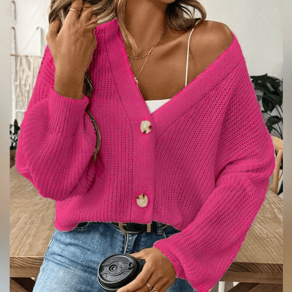 Women's Long Sleeve Button Detail Knit Cardigan - Pink - Janes - by Peralane - photo 6