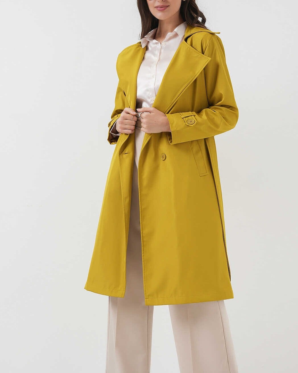 Women's Double-Breasted Trench Coat - Mustard Yellow - Bigdart - by Peralane - photo 5