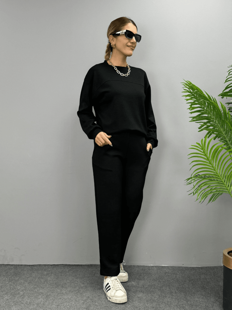 Black Viscose Two-Thread Long Sleeve Crew Neck Sweatshirt and Trousers Set - Janes - by Peralane - photo 5