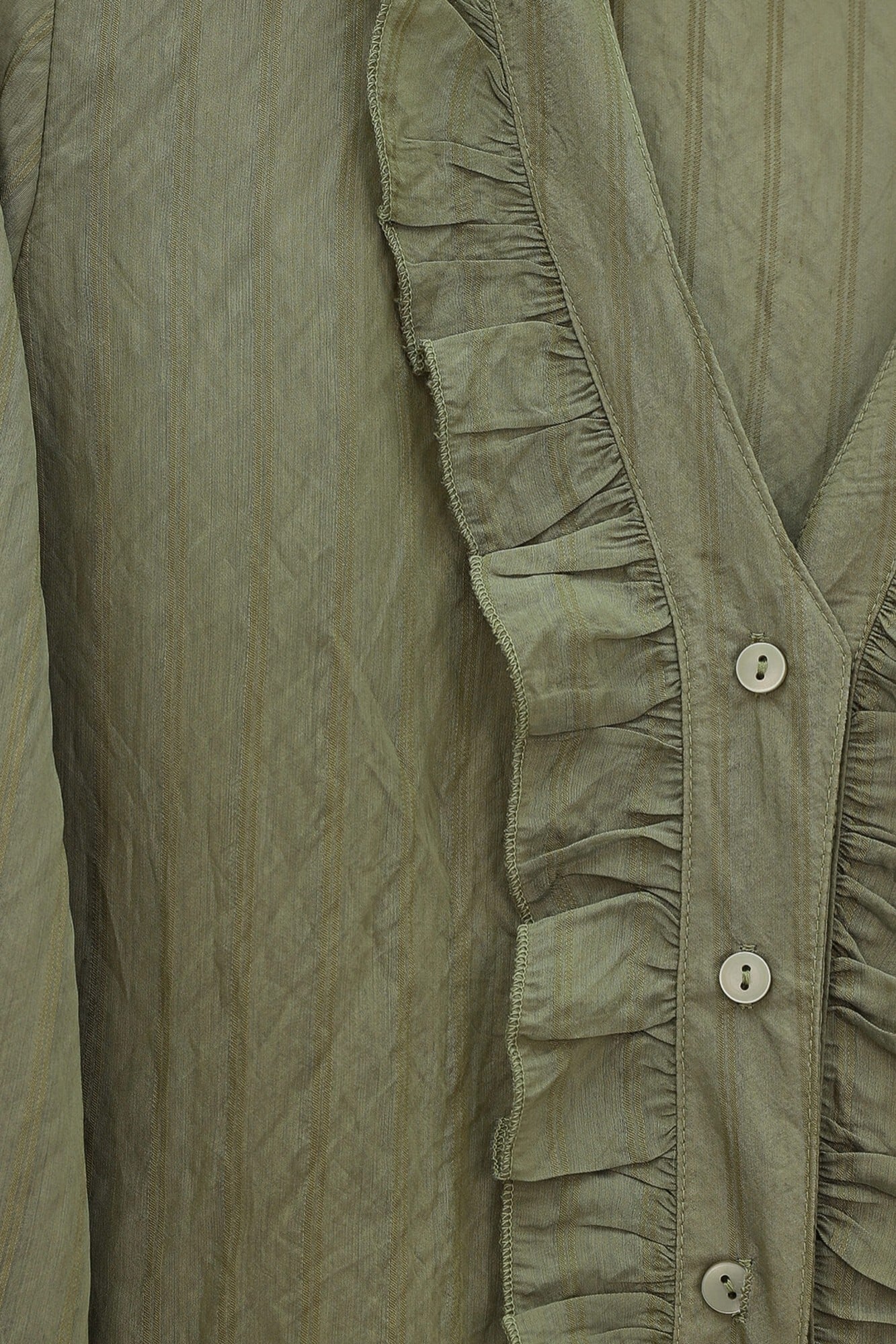V-Neck Frilled Semi-Transparent Tencel Bouquet Blouse - Olive Green - Podyumplus - by Peralane - photo 5