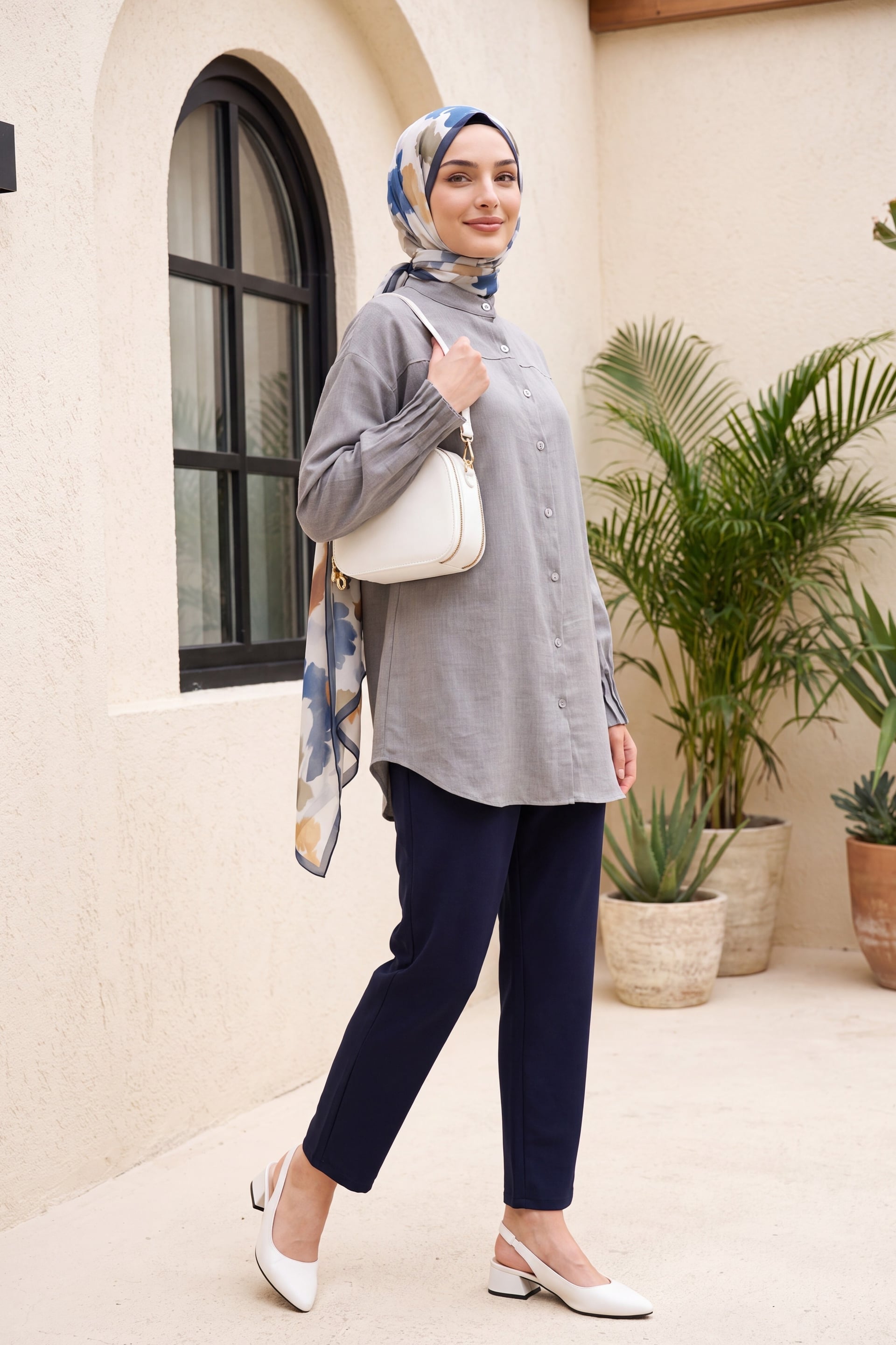 Oval Cut Shirt with Draped Cuffs - Grey - Podyumplus - by Peralane - photo 7