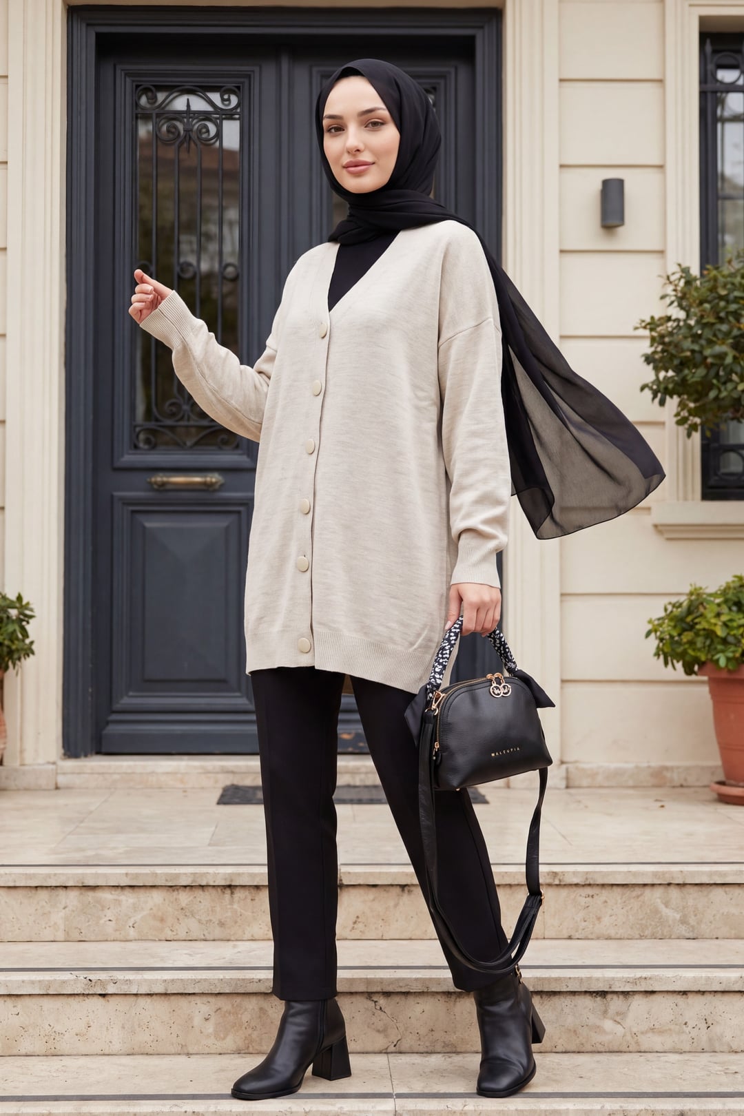 Button-Front Oversize Knit Cardigan - Stone - Podyumplus - by Peralane - photo 5