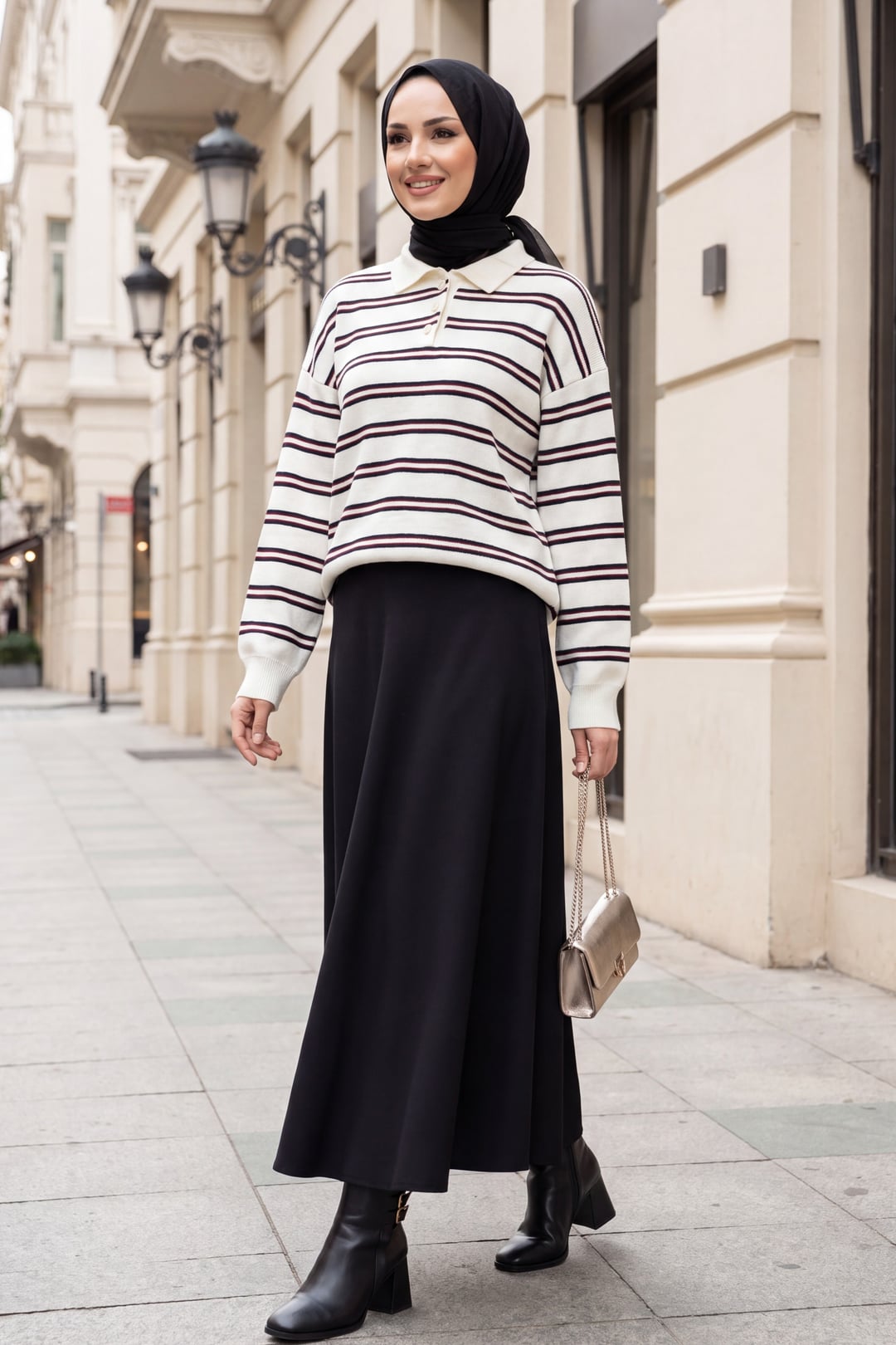 Striped Oversize Polo Collar Sweater - Ecru - Podyumplus - by Peralane - photo 4
