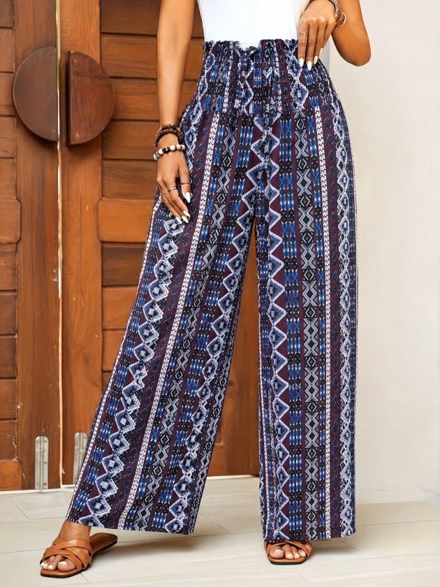 Women's High-Waist Smocked Wide-Leg Printed Trousers - Janes - by Peralane - photo 3